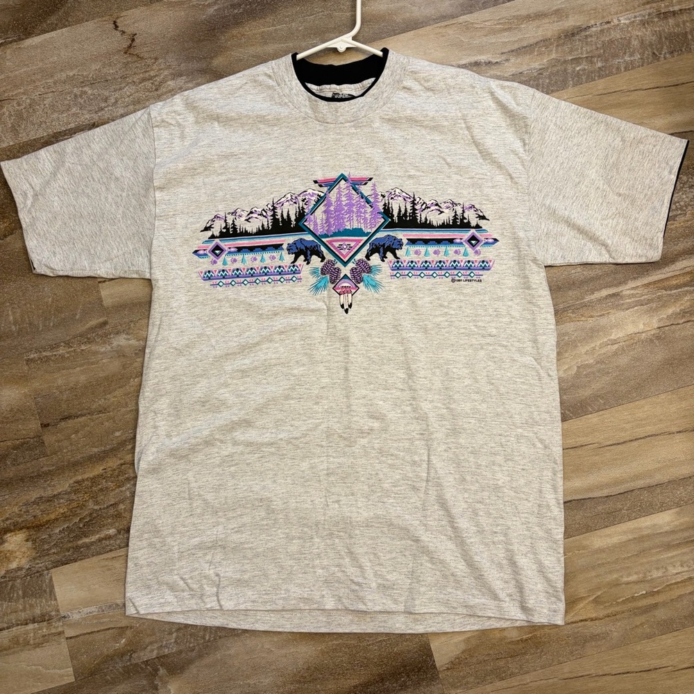 Vtg Signal Sport T-Shirt Bear Mountain Forest Roll Up Sleeve 1991 Lifestyle 90s